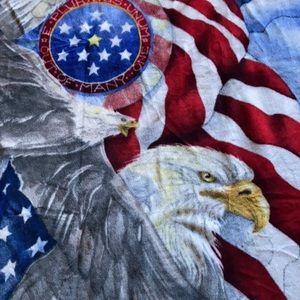 American flag bald Eagle fleece blanket panel with US MOTTO